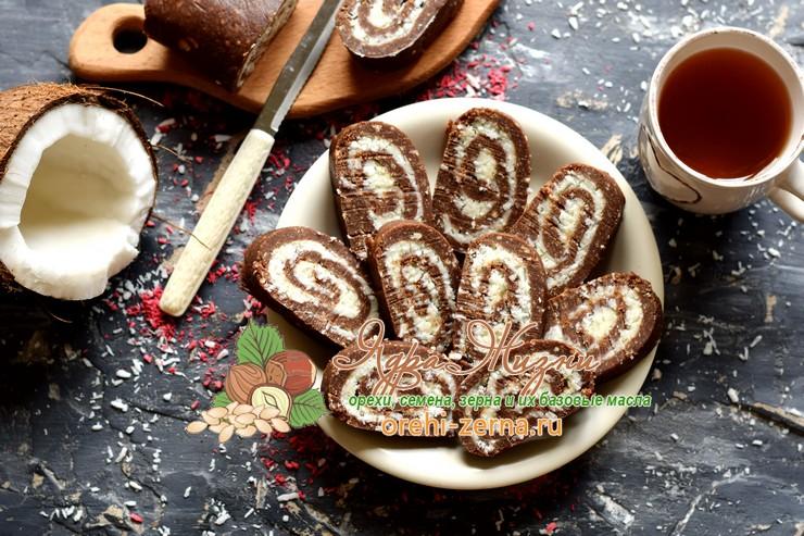 шоколадный рулет из печенья с кокосовой стружкой рецепт в домашних условиях